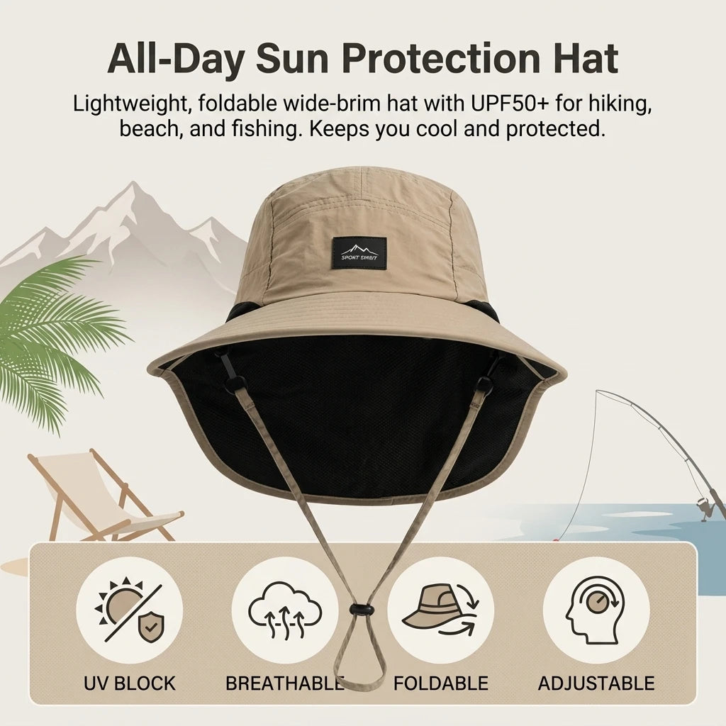 UPF50+ Sun Protect Hat Wide Brim UV Blocking for Outdoor Activities Peaceful Pleasures Health and Wellness