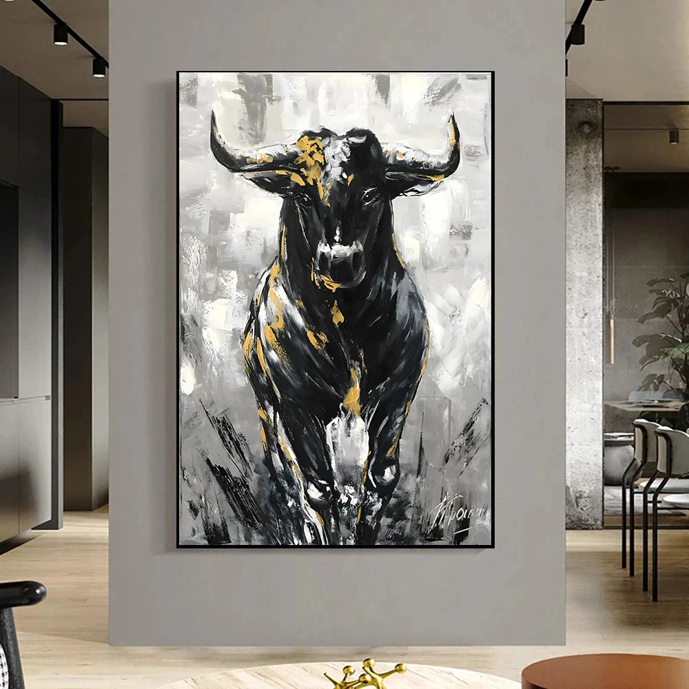 Abstract Bull Oil Painting Printed on Canvas Wall Street Bull Wall Art Animal Posters and Prints for Living Room Wall Decor Peaceful Pleasures Health and Wellness