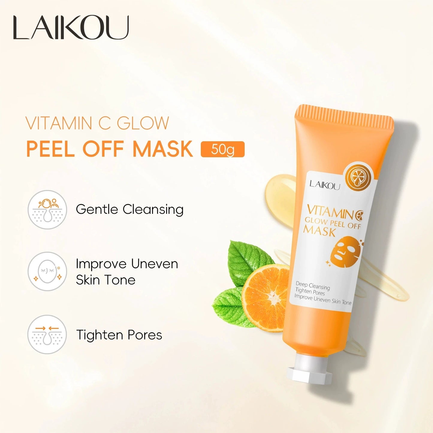 LAIKOU Vitamin C Peel Mask – Whitening, Blackhead & Anti-Aging