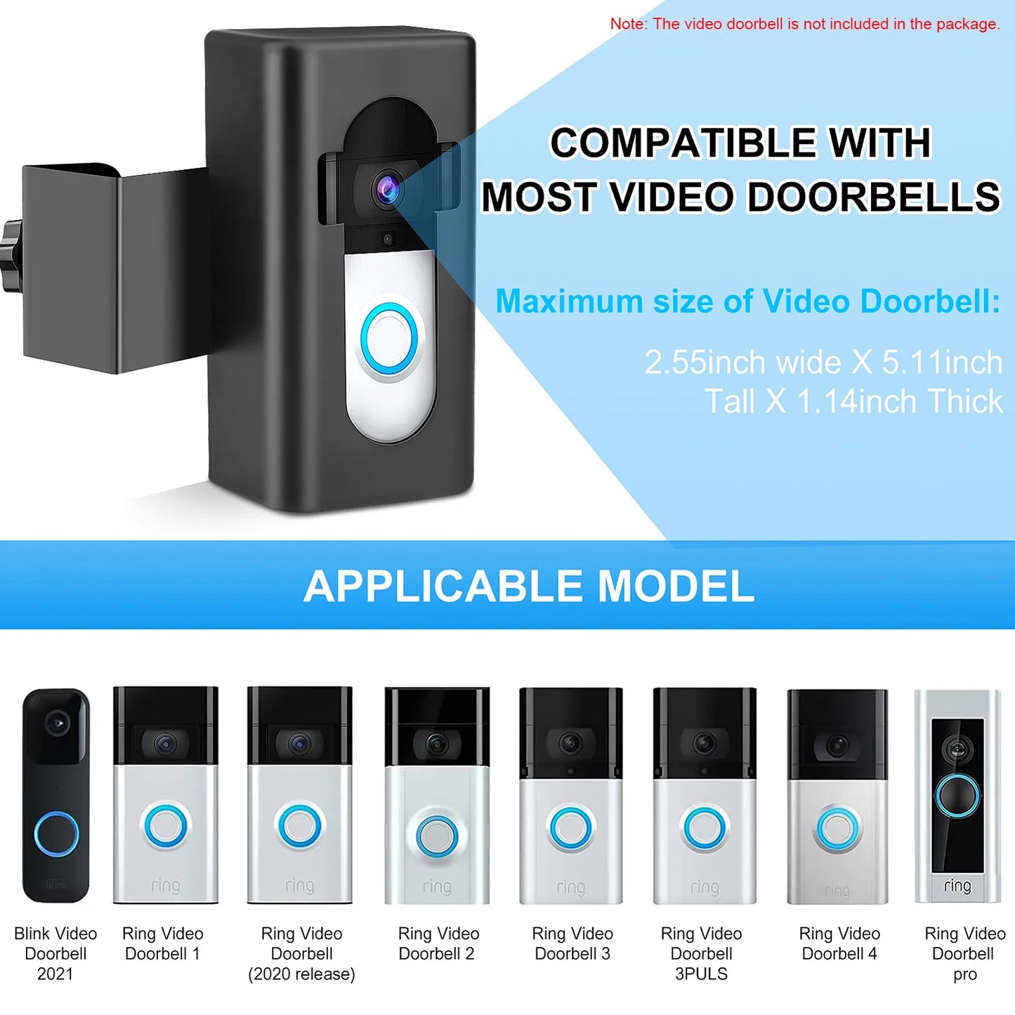 Doorbell Mount Easy Installation No Drill Compatible Anti-theft Video
