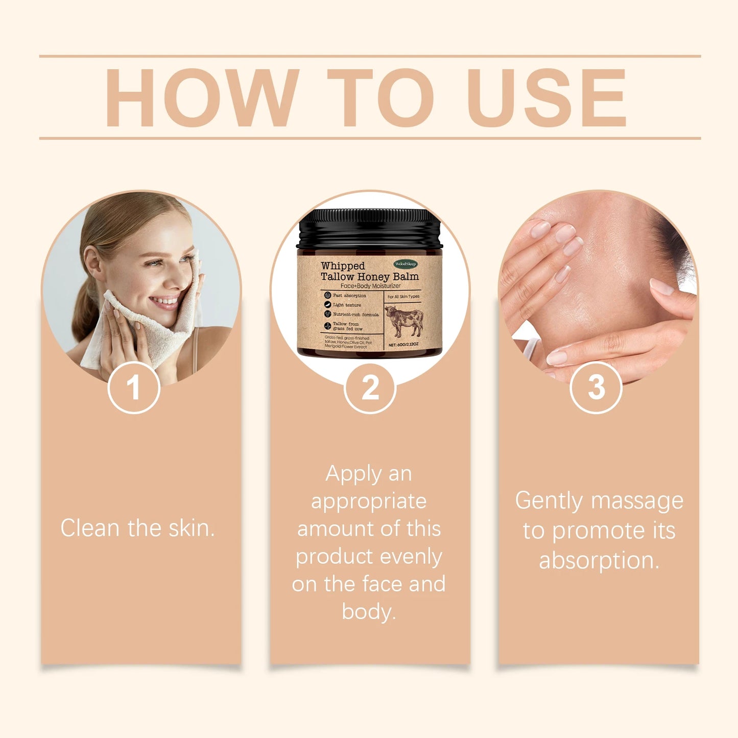 Whipped Beef Tallow & Honey Face Body Cream | WOODSLEEP 60g