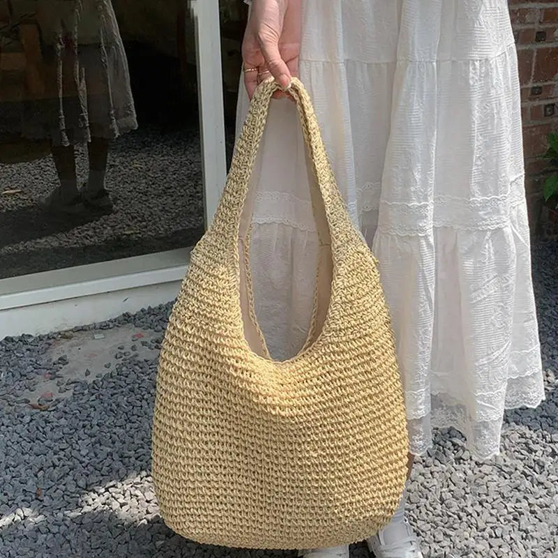 2025 New Style Woven Bag Women's Fashionable and Versatile Summer Beach Bag Large Capacity Woven Handbag Shoulder Bag Peaceful Pleasures Health and Wellness