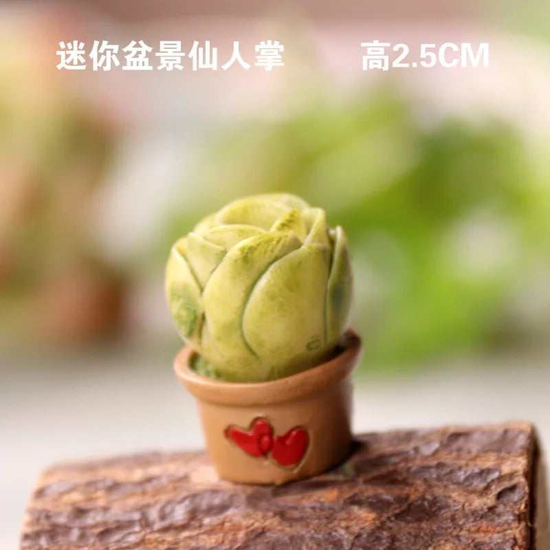Kawaii Mini Resin Cactus Figurine | DIY Dollhouse Décor