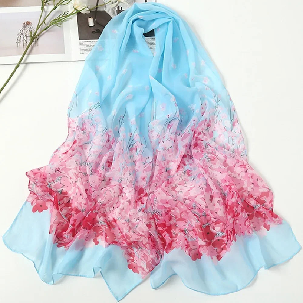 Women's Chiffon Floral Gradient Scarf Shawl – 160×50cm
