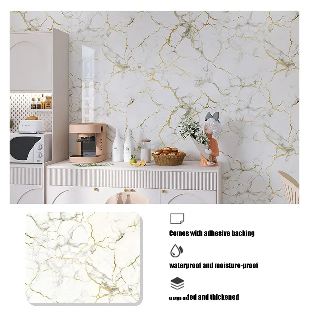 Marble PVC Self-Adhesive Wallpaper 40cm – Waterproof Kitchen Sticker