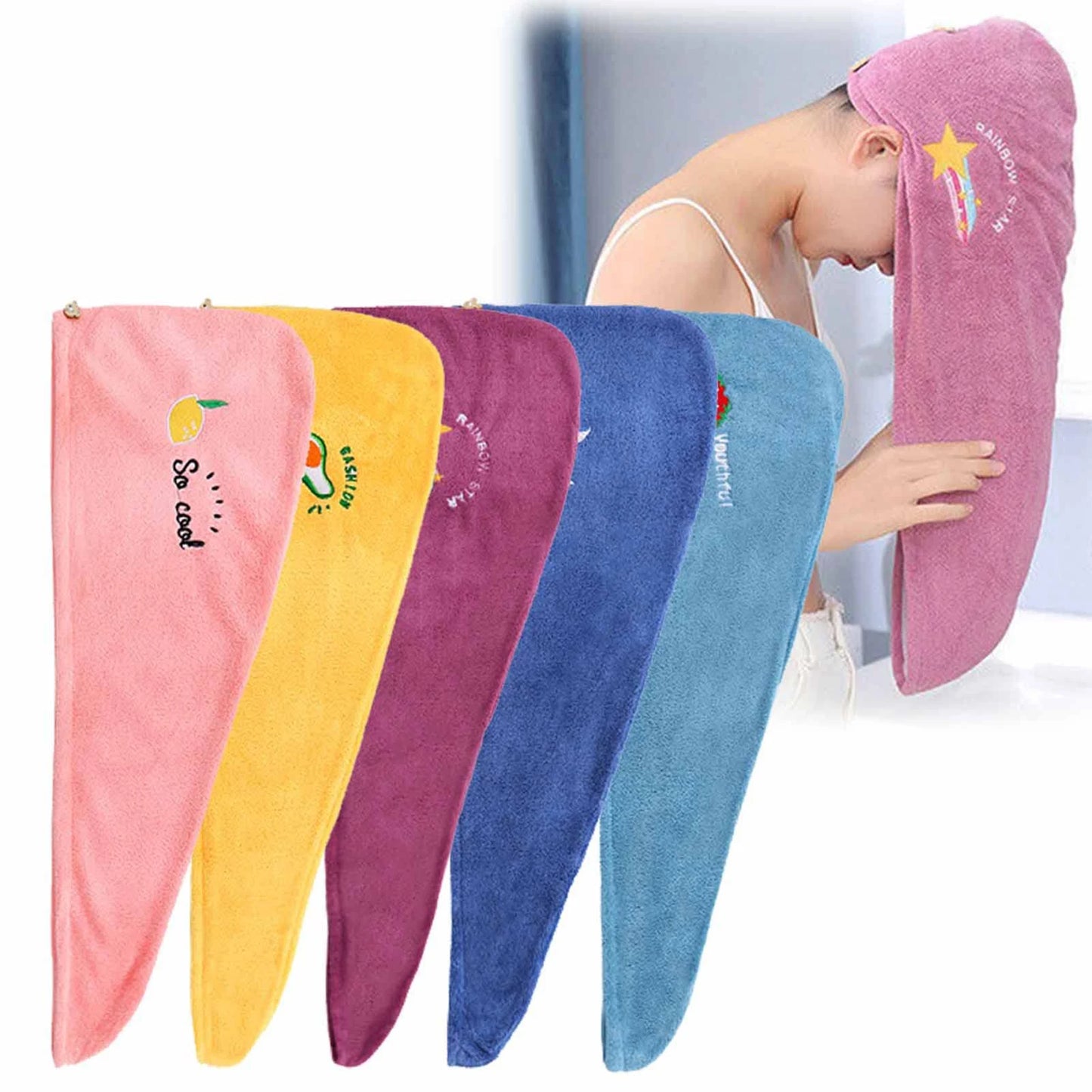Dry Hair Cap Bath Cap with Water Absorption Fast Dry Hair Towel Being Soft without Falling Hair Super Strong Water Absorption Peaceful Pleasures Health and Wellness 5pcs Mix