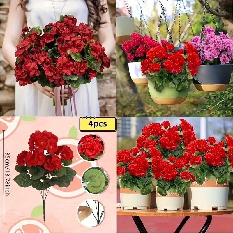 Lifelike Silk Begonia Geranium Artificial Flower Arrangement