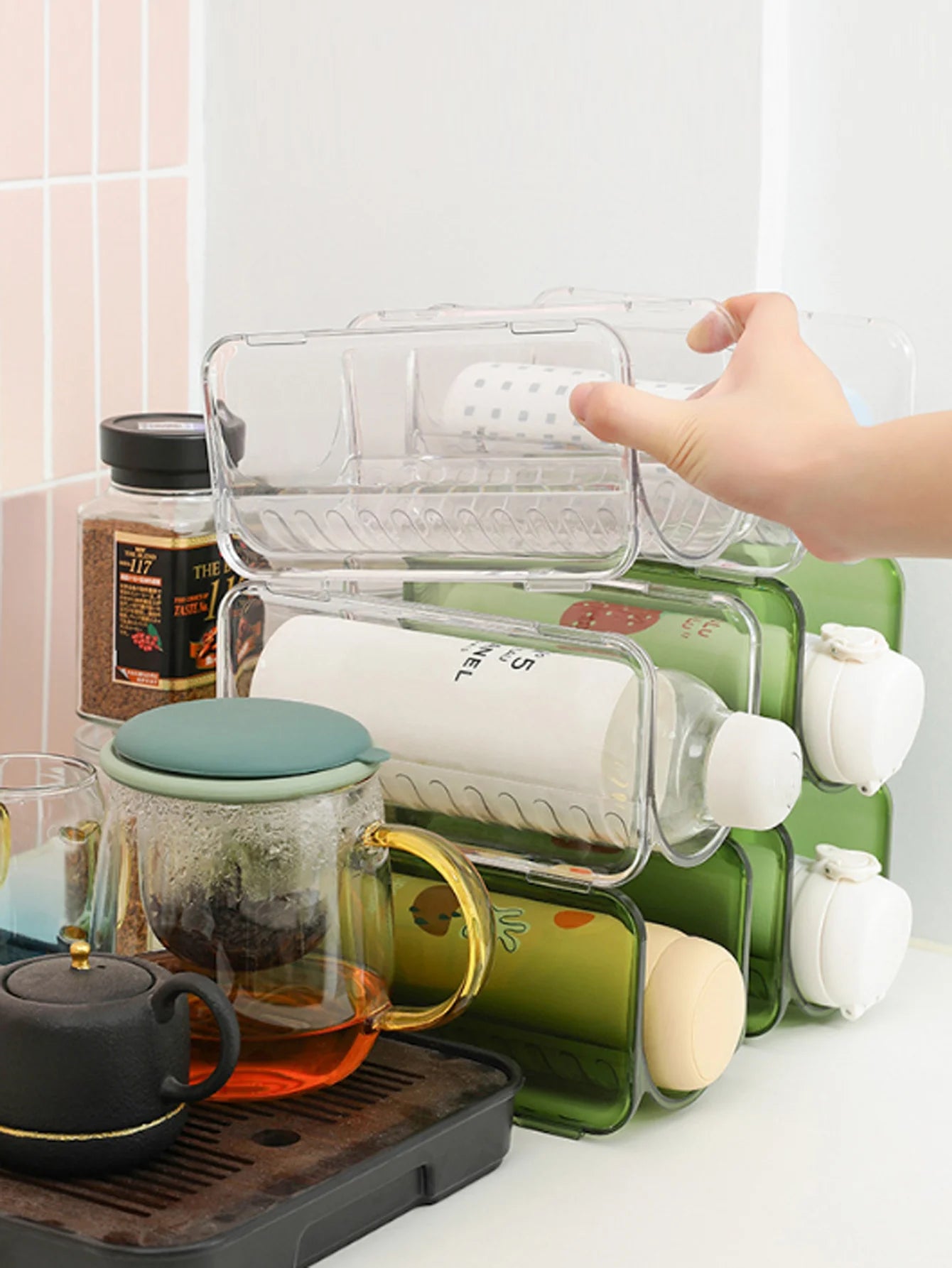 1Pc Water Cup Organizer Stackable Cup Holder Suitable for Cabinets Water Bottle Holder Kitchen Refrigerator Storage Organizatio Peaceful Pleasures Health and Wellness