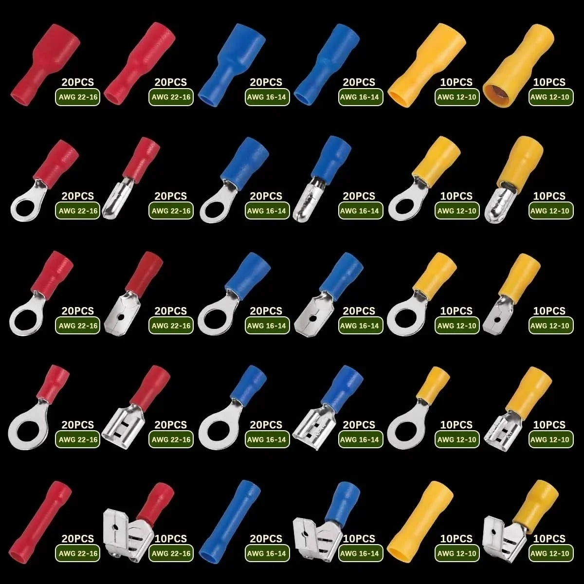 Insulated Electrical Terminal Kit – Spade Ring Fork Butt Connectors Peaceful Pleasures Health and Wellness