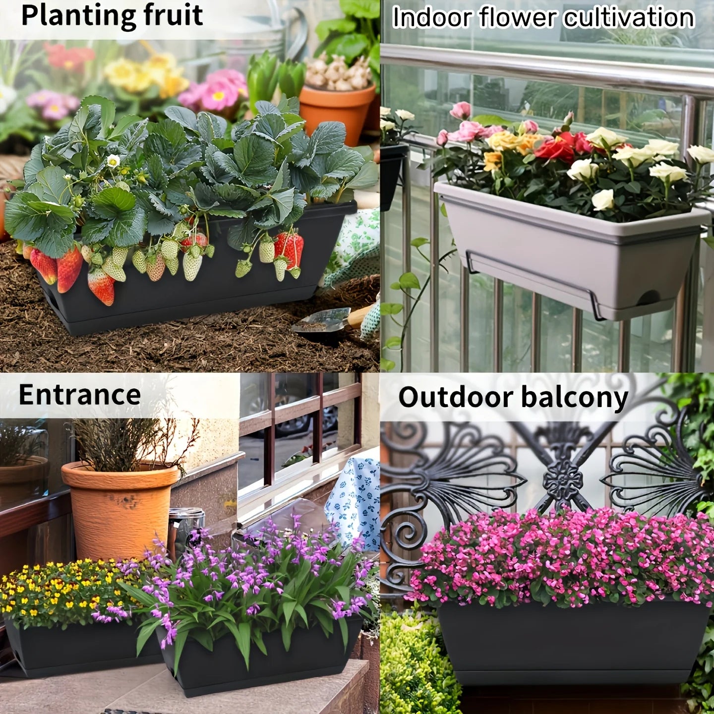 3-Pack Rectangle Window Box Planters with Drainage Holes