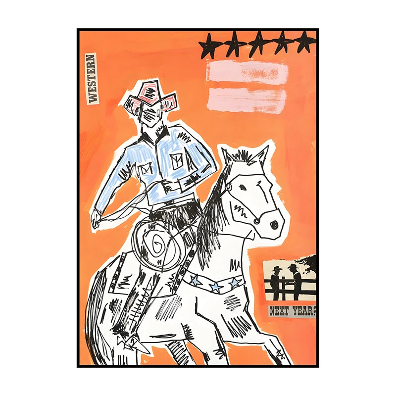 Western Cowboy Canvas Wall Art | Vintage Retro Poster Print