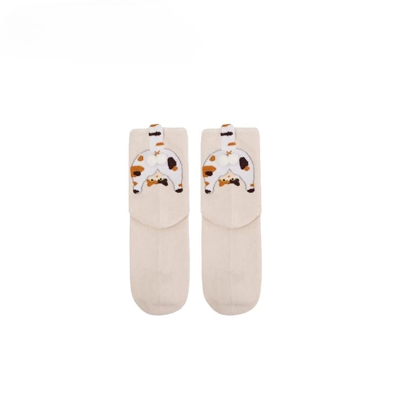 3D Cat Butt Cartoon Socks – Funny Novelty Cotton Mid Socks