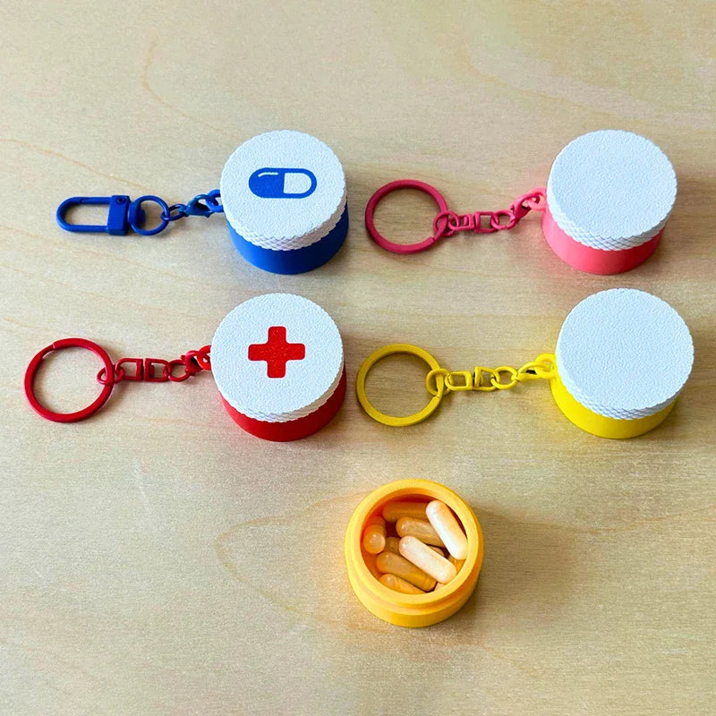 Mini Sliding Pill Box with Keychain | Portable Capsule Holder