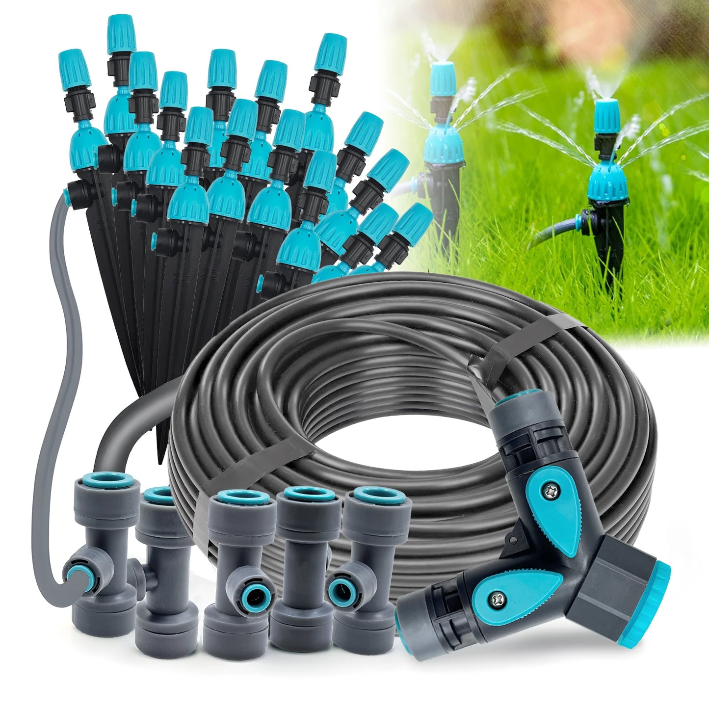 3/8" Garden Irrigation Watering System 12mm PE Hose 360° Adjustable 2-in-1 Misting Quick Connect Sprinkler Micro Dripper Sprayer Peaceful Pleasures Health and Wellness