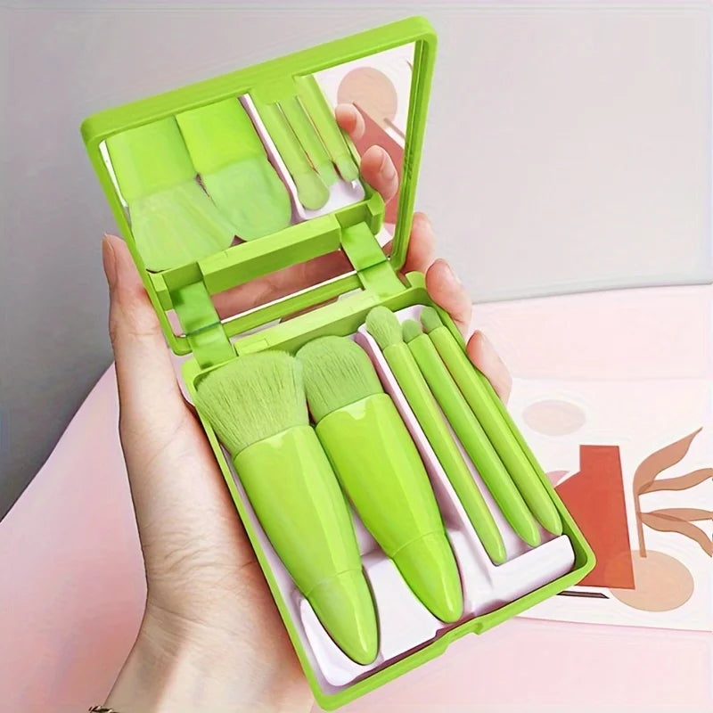 5-Piece Foldable Travel Makeup Brush Set with Mirror