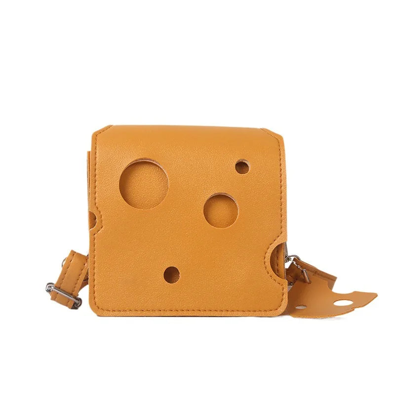 New Fashionable Mini Perforated Cheese Shaped Triangle Crossbody Coin Purse Small Square Bag for Lipstick and Earphones Cute Bag Peaceful Pleasures Health and Wellness