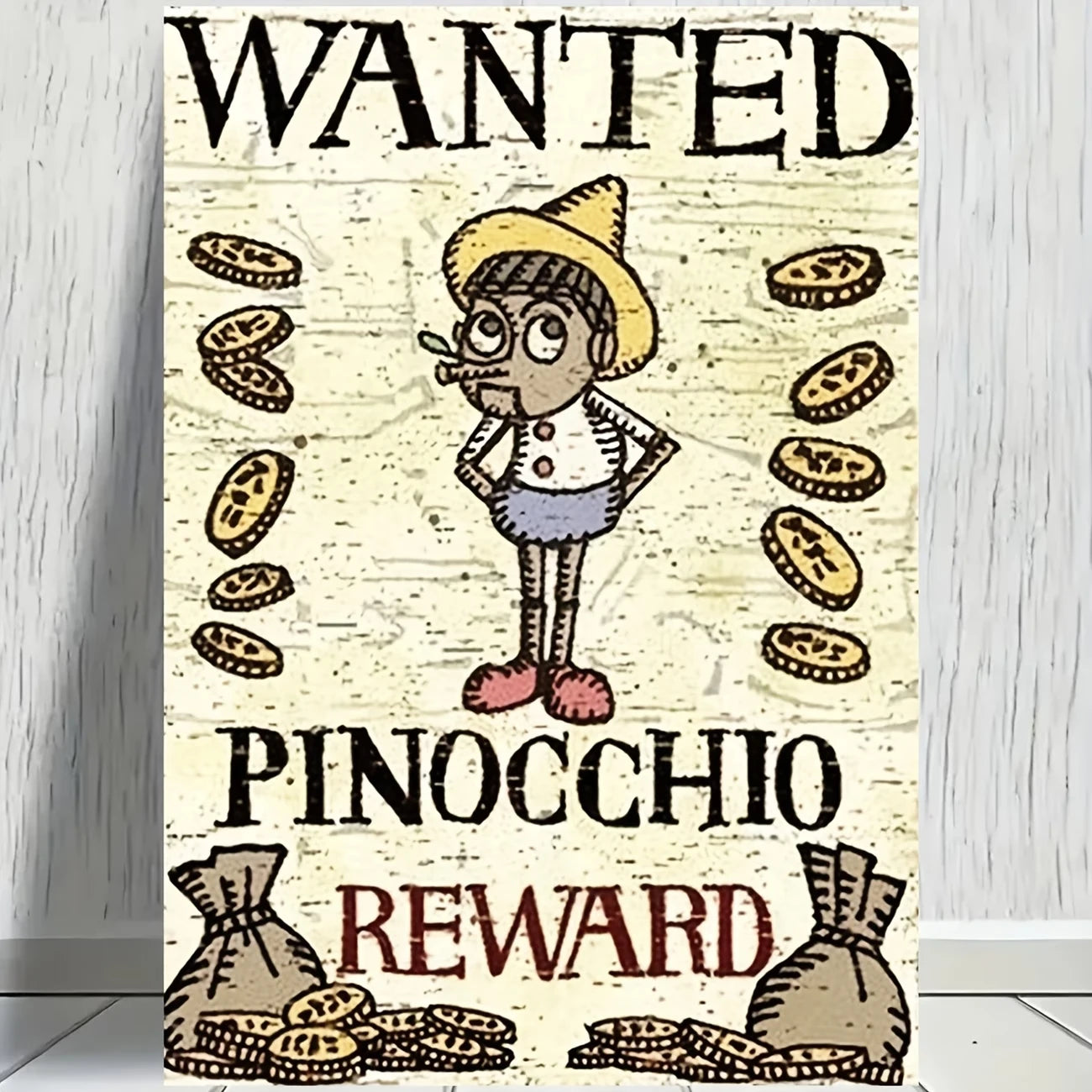 Vintage Abstract Pinocchio Wanted Canvas Wall Art Print