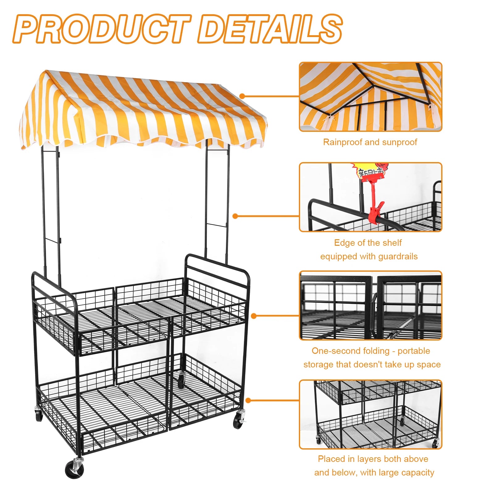 Foldable Mobile Vending Cart with Canopy – Outdoor Market Stall Vending Cart Peaceful Pleasures Health and Wellness