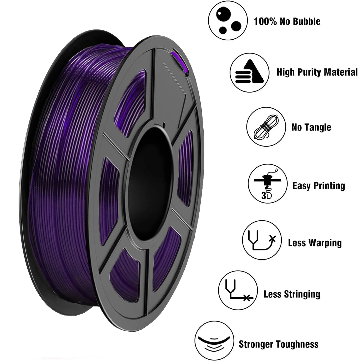 PETG Filament 1.75mm Translucent Purple ±0.02mm | DINGSUN 3D