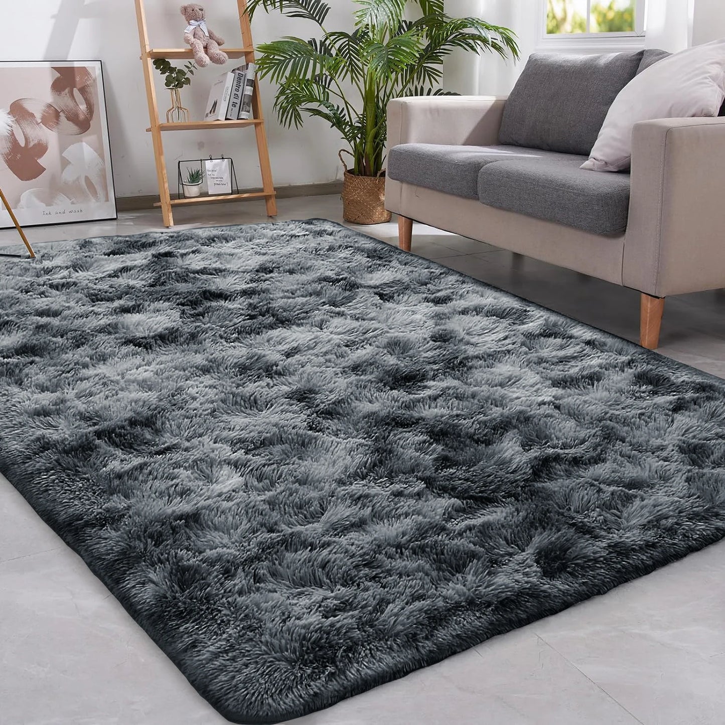 Rugs 160x230cm 120x160cm Soft Fluffy Area Rugs for Bedroom Living Room Dorm Nursery Kid Washable Rug Antiskid Shaggy Rug Carpets Peaceful Pleasures Health and Wellness Dark Grey 120x160cm