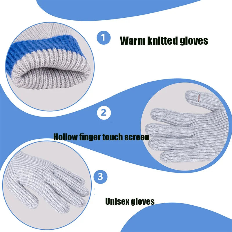 Unisex Knit Touch Screen Winter Gloves – Warm Patchwork Style