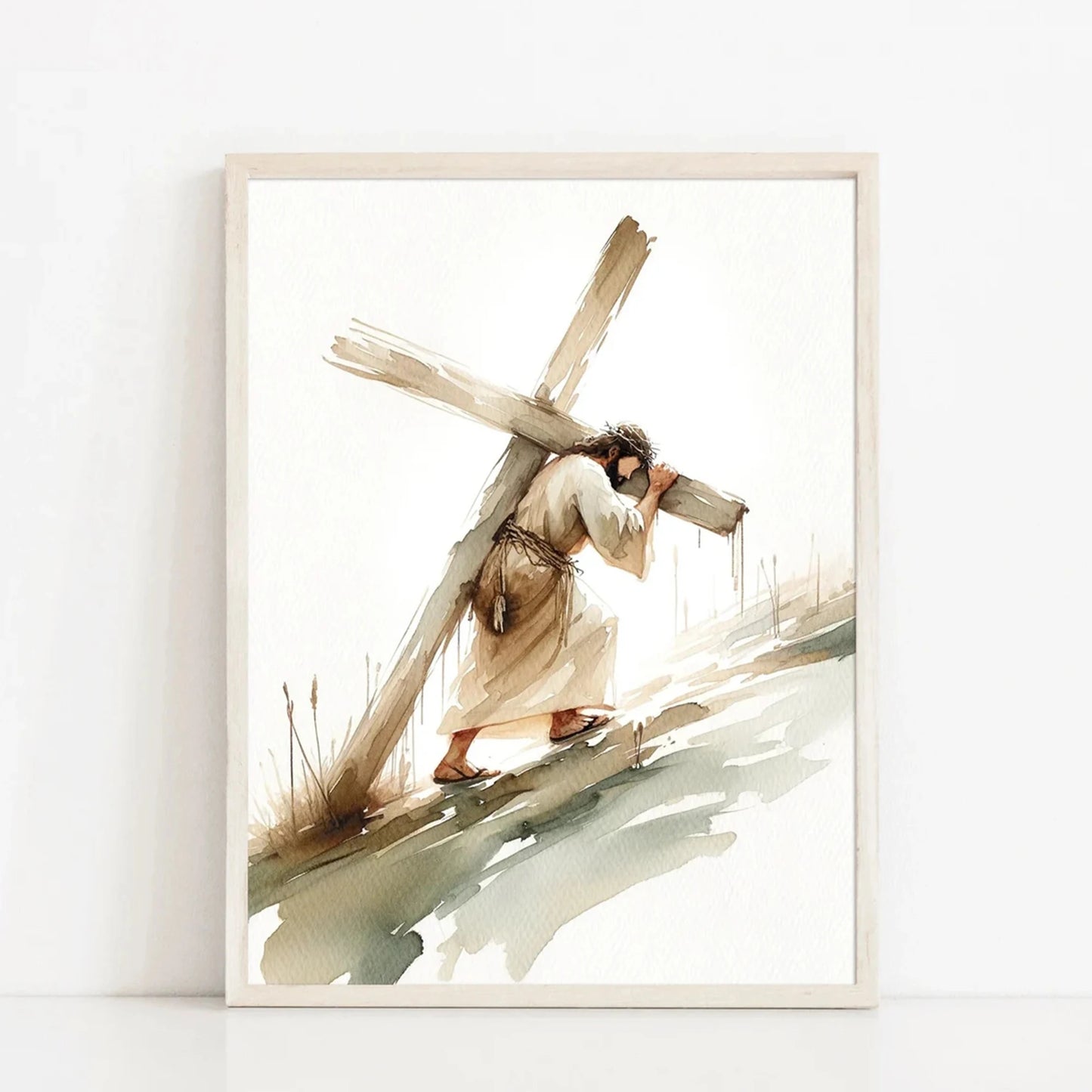 Jesus Carries Cross Christian Canvas Wall Art Print | Decor