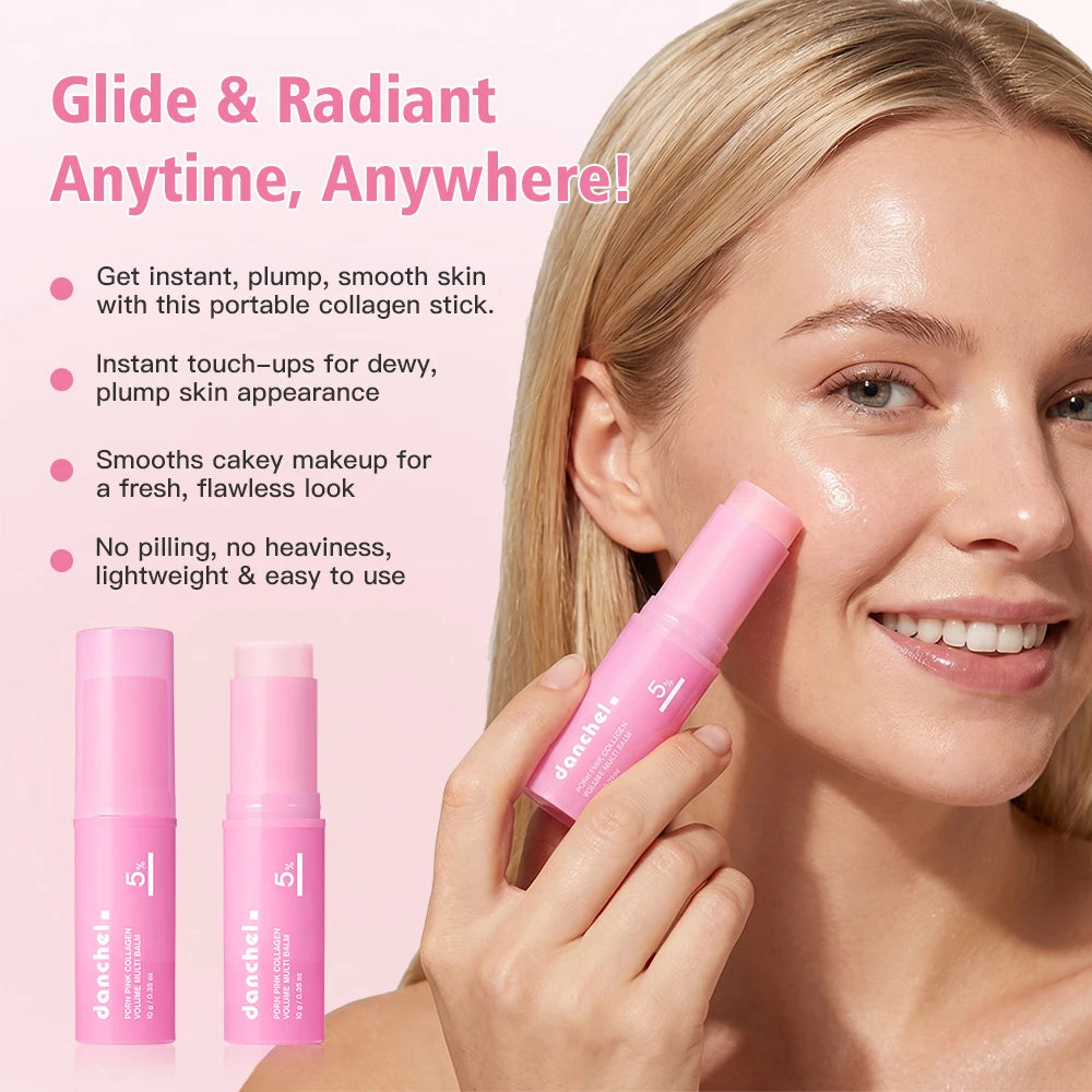 PDRN Pink Collagen Volume Multi Balm Deep Hydration Moisturization Brighten Skin Plump Smooth Radiant Portable Collagen Stick Peaceful Pleasures Health and Wellness