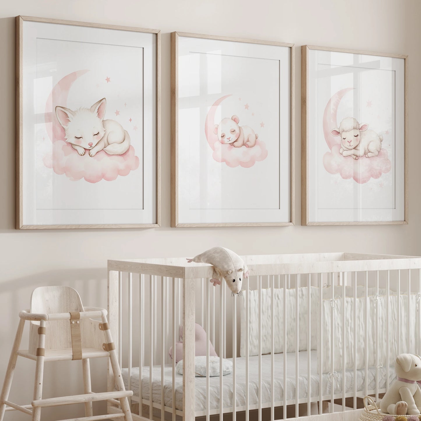 Pink Dream Animal Watercolor Canvas Wall Art | Kids Room Decor