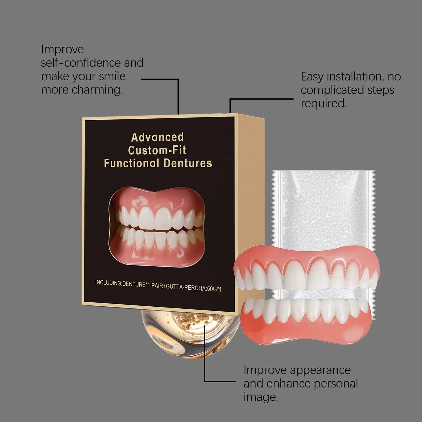Silicone Denture Kit – Natural-Look Tooth Cover for Men & Women