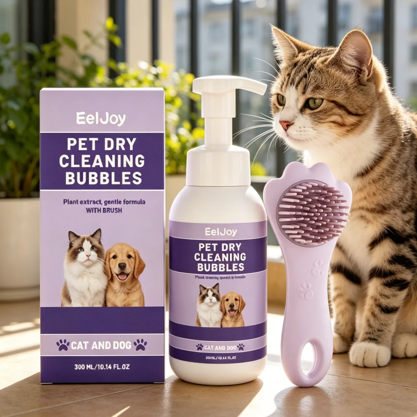 EelJoy No-Rinse Pet Dry Shampoo Foam + Brush 300ml