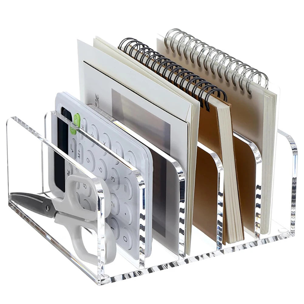 Clear Acrylic Magazine File Holder & Desk Organiser | 4–5 Slots Desktop File Organiser Peaceful Pleasures Health and Wellness