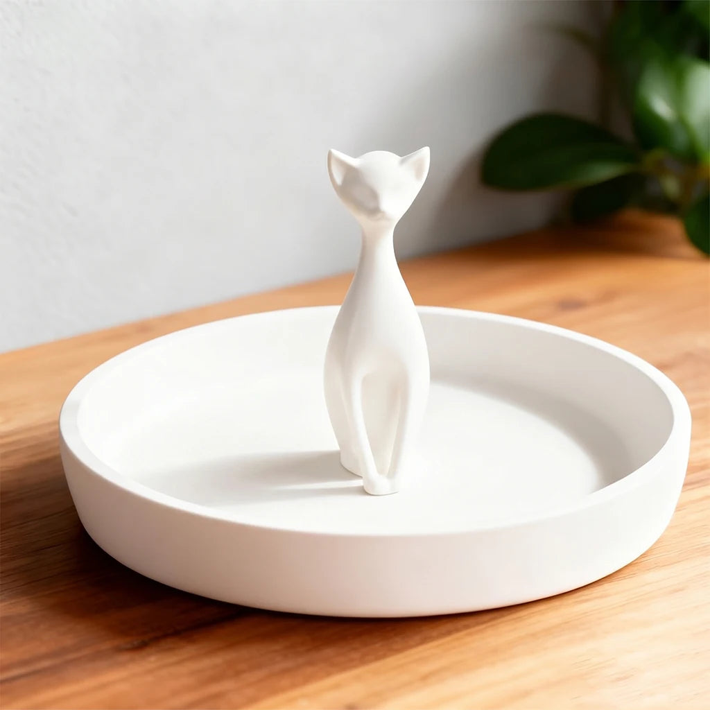 Cat Ring Holder Jewelry Dish & Trinket Tray – Cute Earring Organizer & Gift for Cat Lovers & Women