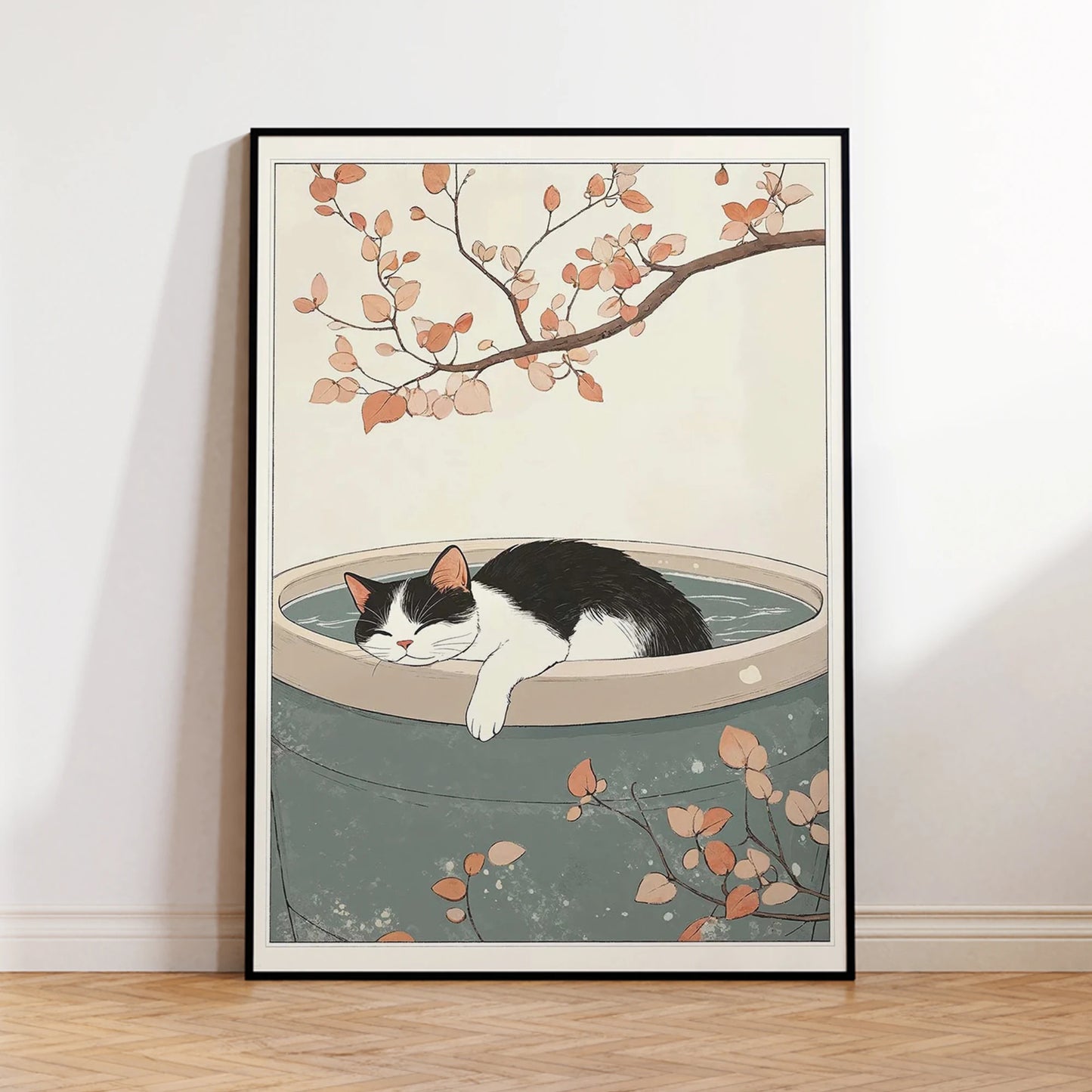 Japanese Cat Water Canvas Wall Art Print | Home Decor Poster