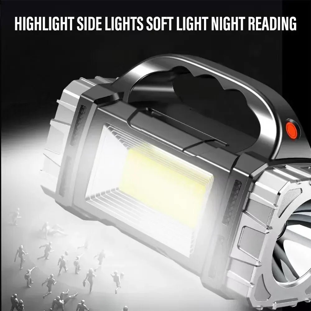 Solar USB Rechargeable LED Flashlight COB Torch & Power Bank