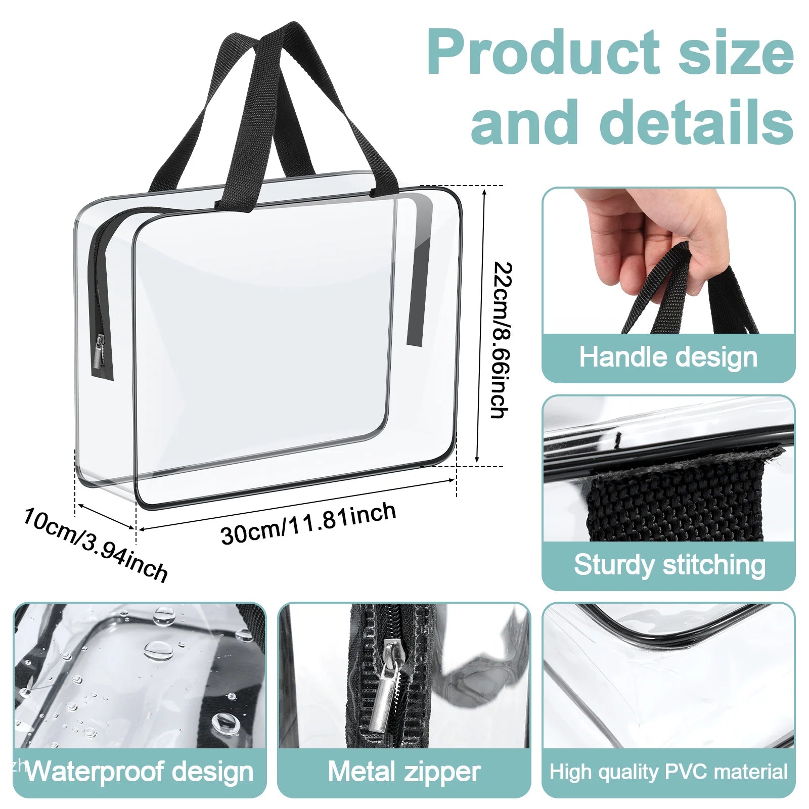 4/6Pcs PVC Makeup Storage Bags Portable Large Capacity Waterproof Clear Organizer Bag with Zipper for Travel Washing Household Peaceful Pleasures Health and Wellness