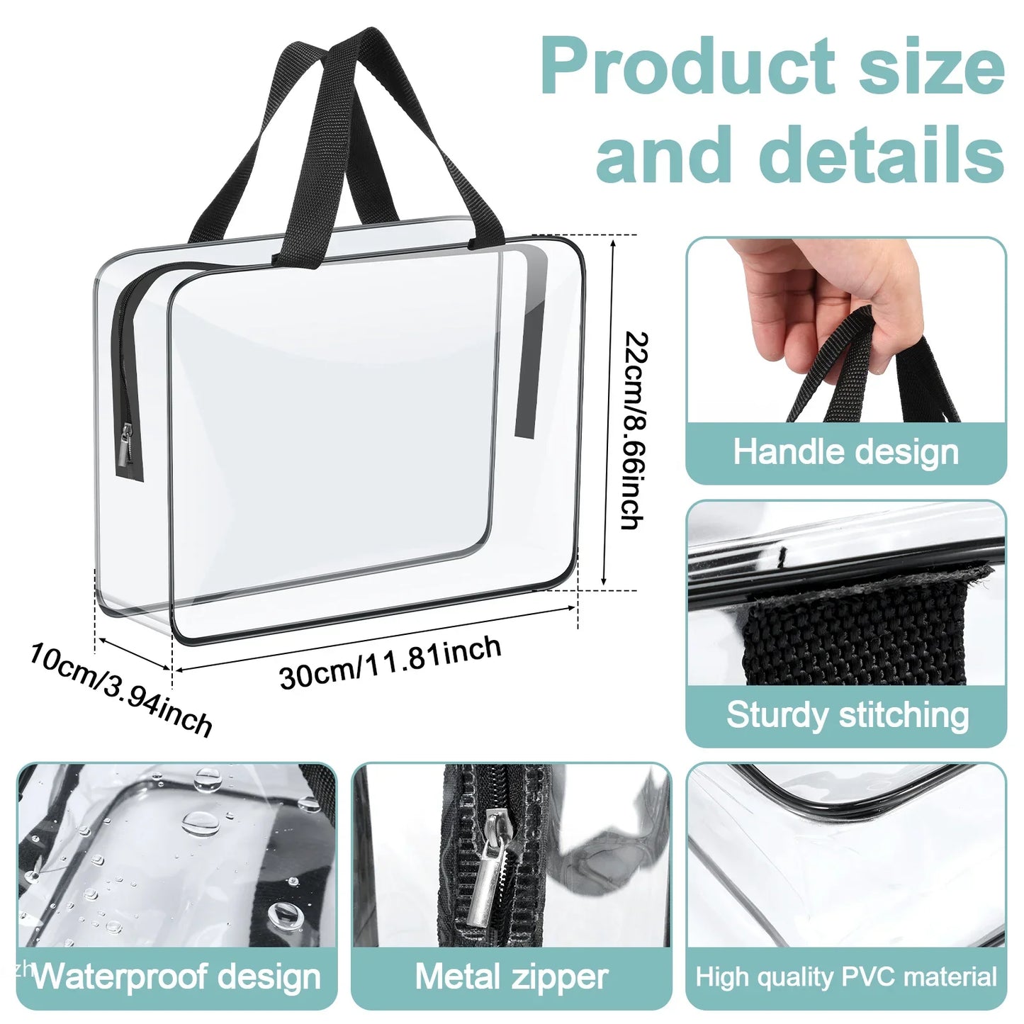 Clear PVC Organizer Bags 4/6 Pcs – Waterproof Zipper Storage