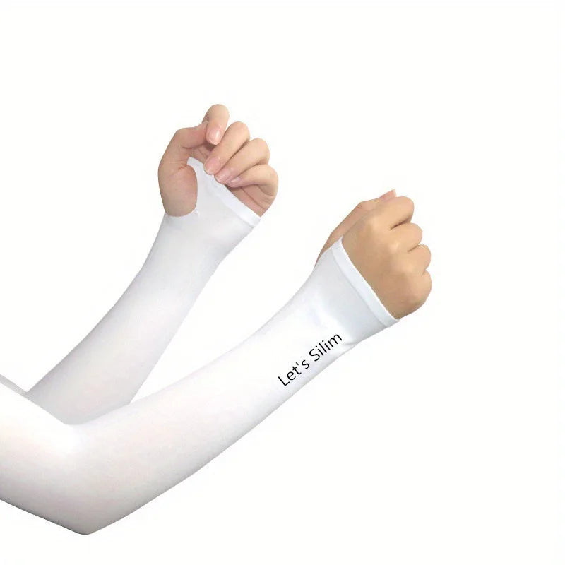 1 Pair Cycling Arm Sleeves Sun UV Protection Long Fingerless Gloves Running Fishing Ridding Golf Game Outdoor Sport Hand Warmers Peaceful Pleasures Health and Wellness white