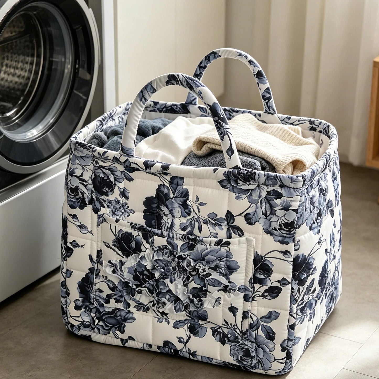 Women Floral Quilted Fabric Baskets Large Capacity Boho Gift Hamper with Handles for Clothes Home Dorms Bedrooms Bathrooms Peaceful Pleasures Health and Wellness Style A