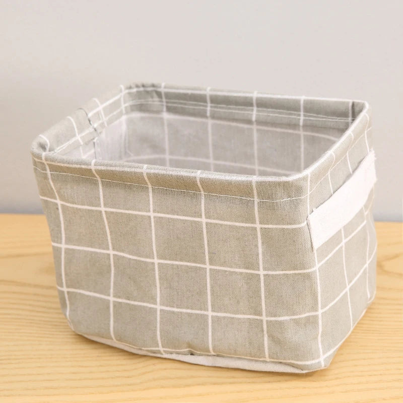 Random Cotton Hemp Storage Basket with Handheld Printed Tabletop, Miscellaneous Sorting Cabinet, Small Clothing, Fabric Storage Peaceful Pleasures Health and Wellness Light Grey
