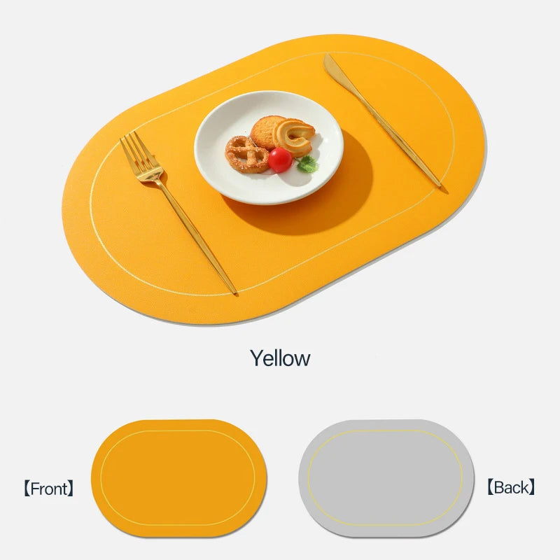 Faux Leather Placemats Double-Sided Color Oval Design Home Decor Kitchen Dining Table Placemats Heat Resistant pad Peaceful Pleasures Health and Wellness YELLOW 45x30 cm Oval