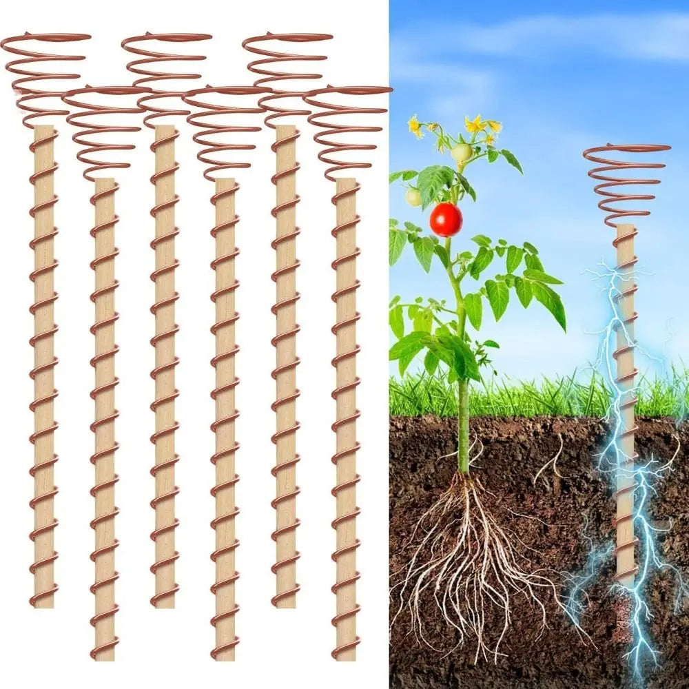 Copper Electroculture Plant Stakes – 30cm Bamboo & Copper Coil
