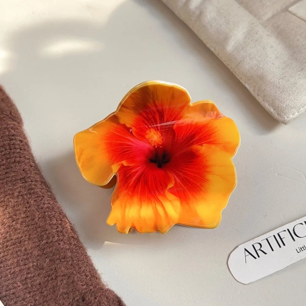 Hibiscus Flower Hair Claw Clip – Double-Sided Acrylic Print