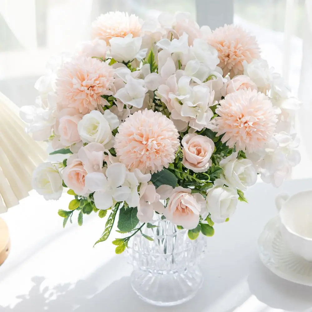 Silk Rose Chrysanthemum Artificial Bouquet – Wedding & Home Decor