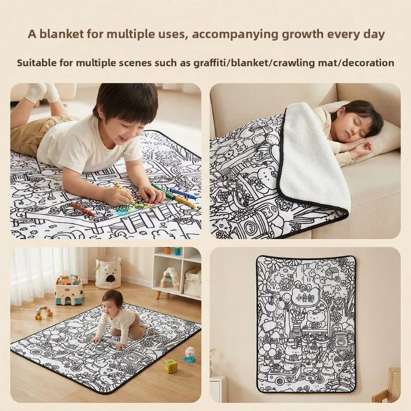 Kids DIY Coloring Graffiti Blanket | Washable Drawing Mat Gift