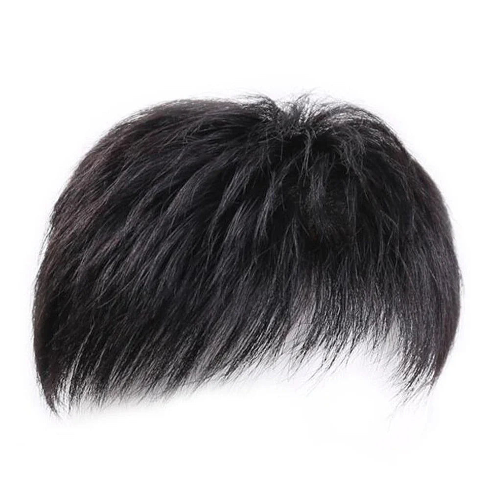 Men's Clip-On Hair Topper – Black Short Coverage Piece