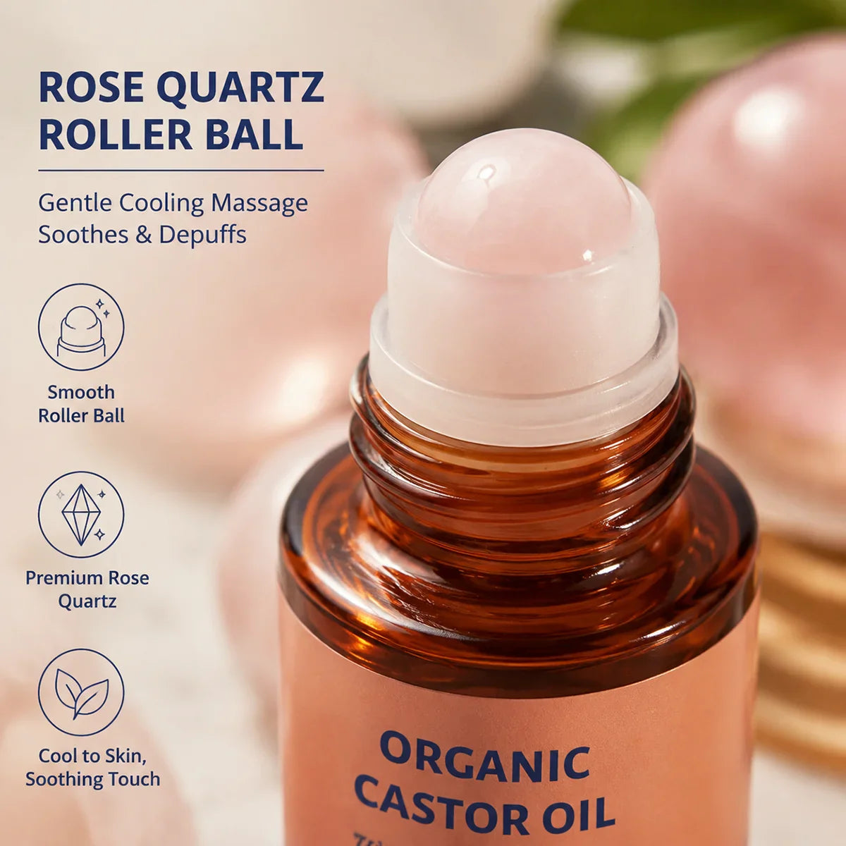 Organic Castor Oil with Rose Quartz Roller – Cold Pressed 50ml