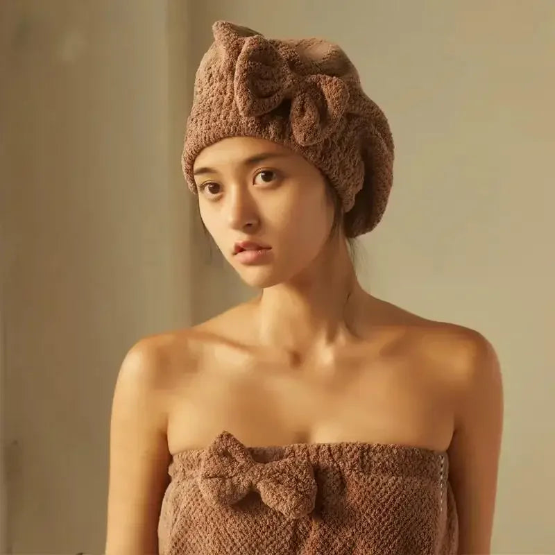 Quick-Dry Hair Towel Wrap Cap – Spa Bowknot Shower Bonnet