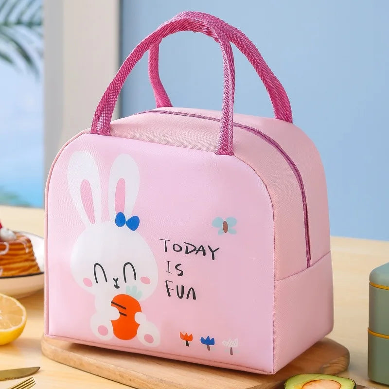 Household Insulated Cartoon Pattern Bento Bag For Students To Bring Food To Work, Lunch Bag Ice Pack, Hand-Held Lunch Box Bag Peaceful Pleasures Health and Wellness Pink