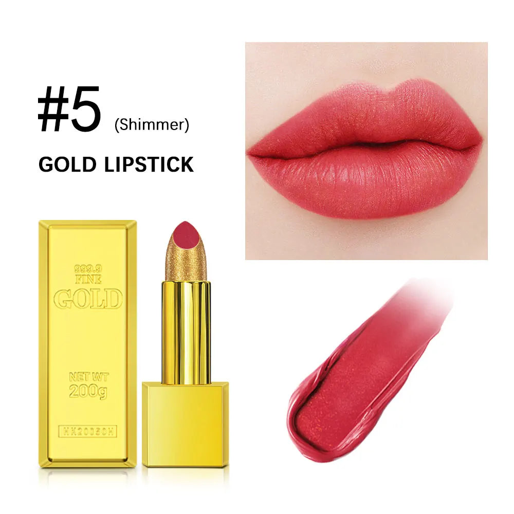 Glitter Sexy Lipstick Shimmer Gold Lipstick Long Lasting Waterproof Cosmetic Gold Brick Tube Valentine's Day Gift For Woman Peaceful Pleasures Health and Wellness color 5
