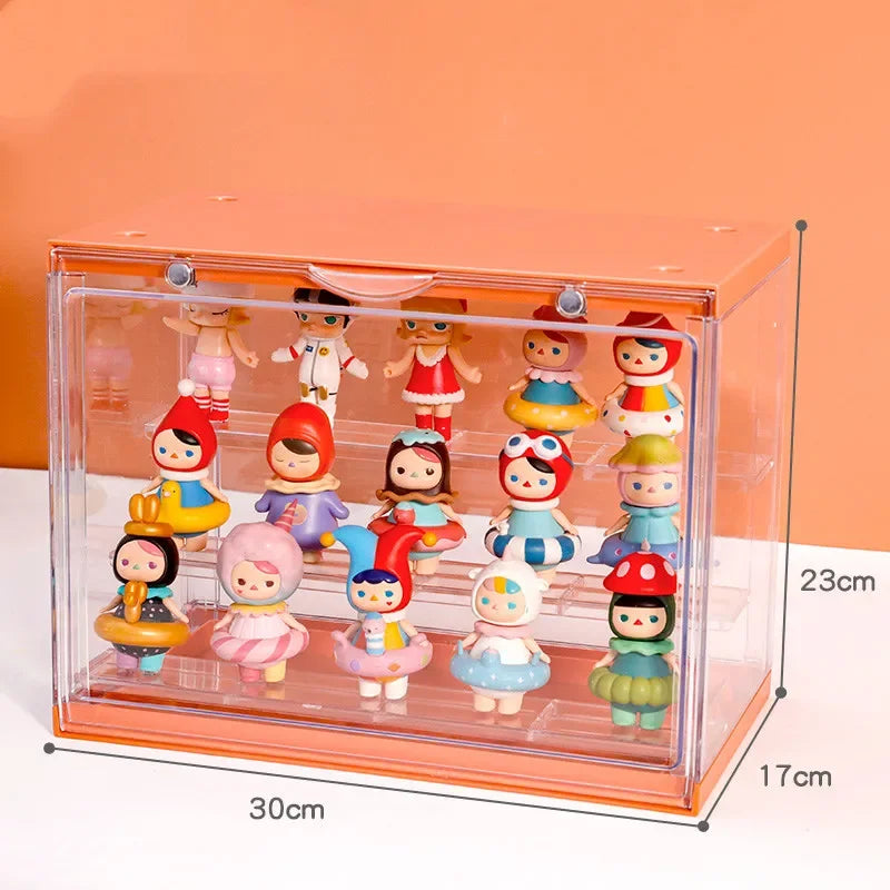 30x17x23cm Acrylic Blind Showcase Action Figures Storage Box Dolls Display Dust-proof Model Art-crafts Toys Storage Organizer Peaceful Pleasures Health and Wellness Orange